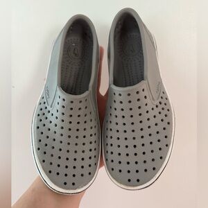 Natives Miles Slip Ons in Dublin Grey/ Shell White Unisex Rubber Water Size J1
